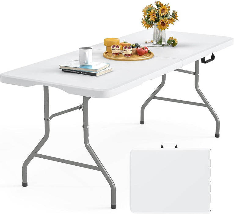 Simenmax 6ft Heavy Duty Folding Table - Portable Outdoor Indoor Plastic Desk for Camping, Picnic & PartiesSimenmax 6ft Heavy Duty Folding Table - Portable Outdoor Indoor Plastic Desk for Camping, Picnic & Parties