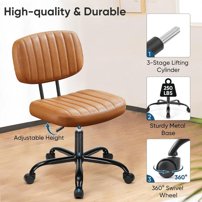 Simenmax Office Chair, Computer Chair with Lumbar Support, Comfy Armlees PU Leather Task Chair,Black