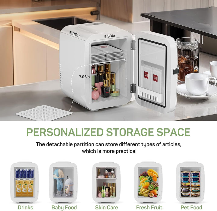 Bigleap Mini Fridge Small Portable Refrigerator for Bedroom, Dorm, Office, Car, Compact 4L/6 Can Cooler & Warmer for Food, Drinks, White