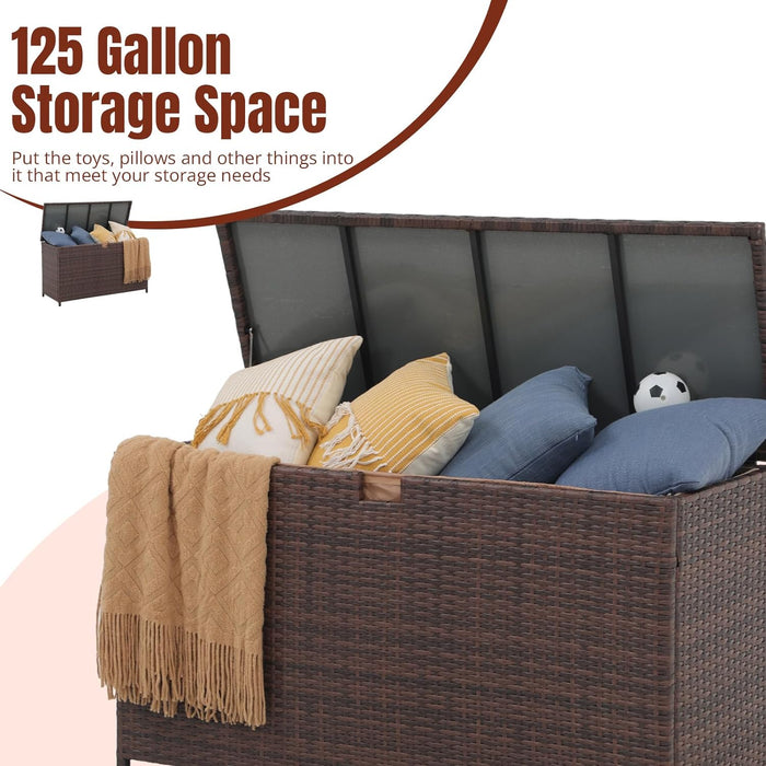 Outdoor Storage Box 125 Gallon Large Deck Boxes Waterproof Wicker Patio Bin for Toy Pool Garden Cushion
