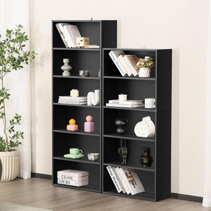 Simenmax 6-Tier Bookshelf, 53" Tall Floor-Standing Bookcase Display Storage Shelves for Home Office, Living Room, Bedroom, Black