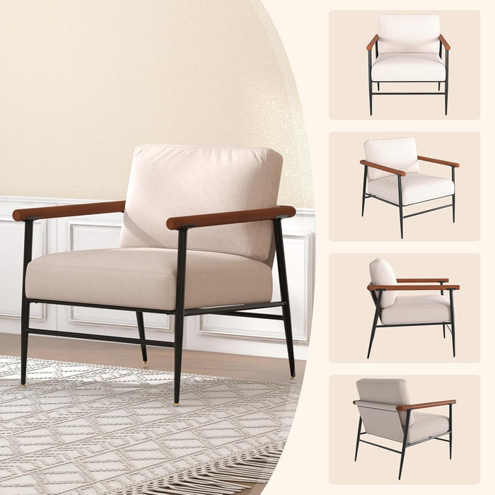 BIGLEAP Accent Chair Mid Century Modern Chair Linen Fabric Living Room Lounge Chair with with Overstuffed Back Pillow Reading Side Chair