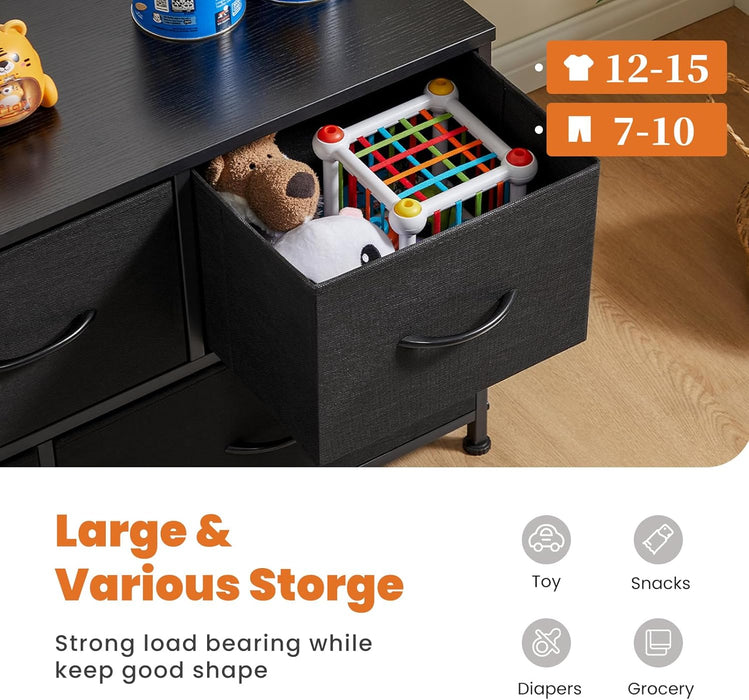 Bigleap TV Stand for Bedroom, TV Dresser for 45 inches, Media Console Table, Entertainment Center with 5 Fabric Drawers Cabinet and Open Storage Shelf Furniture Cabinet for Living Room, Brown