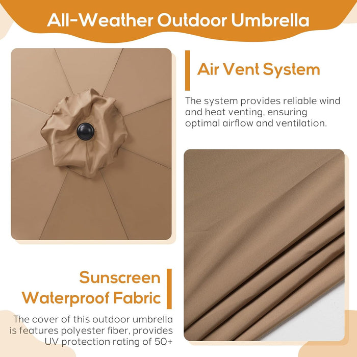 Patio Umbrella, 9 FT Outdoor Umbrellas Waterproof for Pool Table Deck Porch Yard Garden, Market Umbrella with 8 Sturdy Ribs, Push Button Tilt and Crank