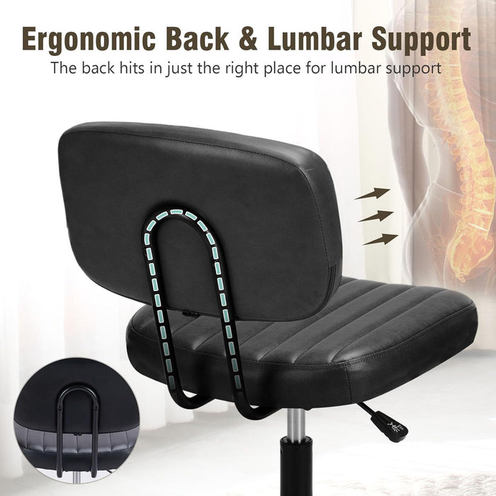 Simenmax Office Chair, Computer Chair with Lumbar Support, Comfy Armlees PU Leather Task Chair,Black