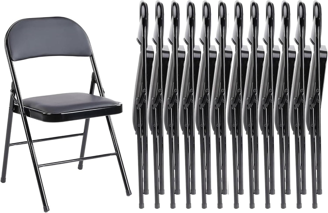 Bigleap Folding Chairs 4 Pack, PU Leather Padded Foldable Chairs with Metal Frame for Indoor Outdoor Use, Office, Party, Wedding,Black