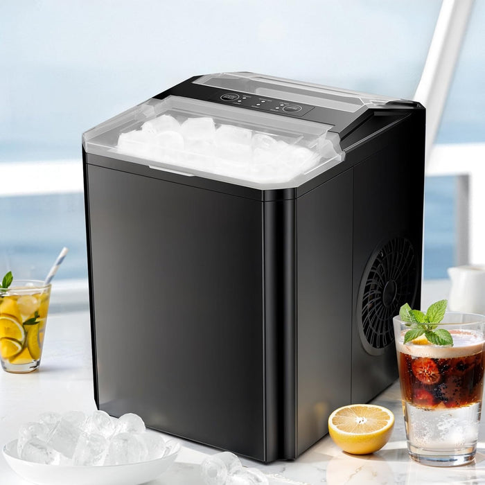 Simenmax Ice Maker, Portable Countertop Icemaker Machine, Self Cleaning Quiet 2 Sizes Bullet Cubes Makers, 9 Cubes in 6 Mins,Black