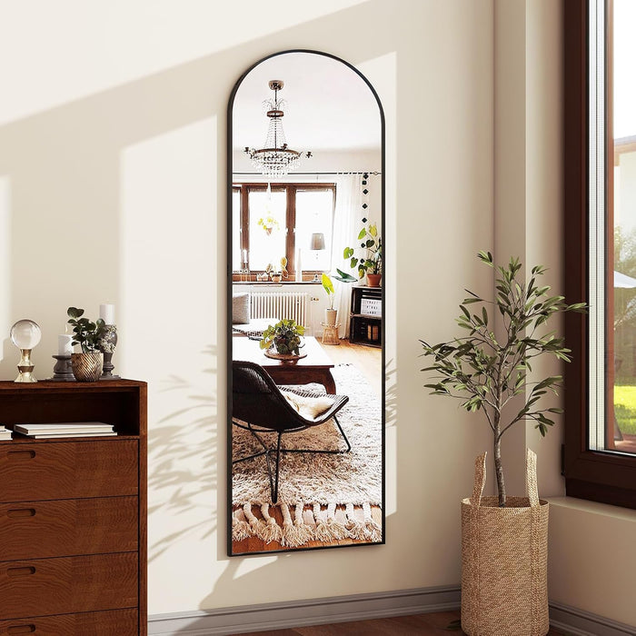 Simenmax 14''x47'' Wall-Mounted Mirror, Arched Door Hanging Mirror Aluminum Framed Floor Mirror, Standing Mirror for Bedroom, Living Room, Entryway,Black