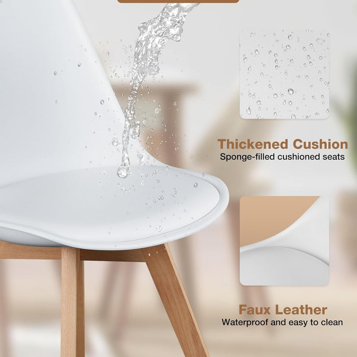 Bigleap Set of 4 Dining Chair, Kitchen Mid-Century Modern Chairs with PU Leather Cushion for Kitchen Living Room Bedroom Outdoor Lounge, White