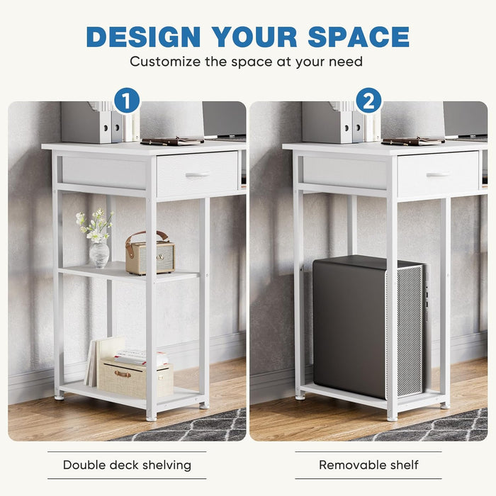 Simenmax Computer Desk with 2 Drawers, 48 Inch Office Desk Study Table, Fabric Drawers Storage Shelves,White