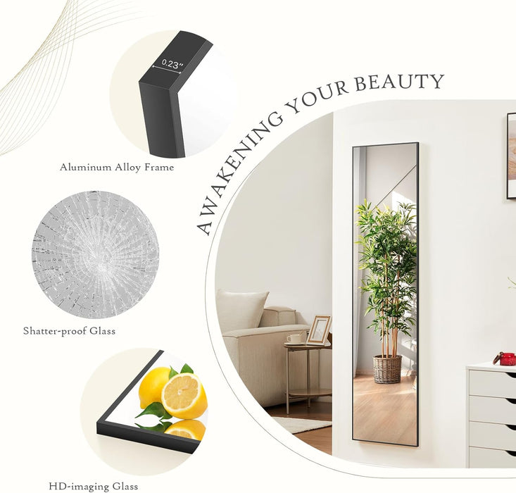 Bigleap 21"x64" Mirror Full Length, Body Wall Mirrors with Shatter-Proof Glass, Floor Standing, Hanging or Leaning, Large Tall Mirror with Stand Aluminum Alloy Frame for Bedroom Cloakroom