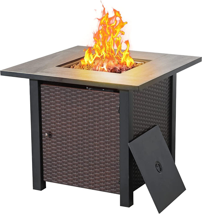 WOod-it Propane Fire Pit Table, 30 Inch 50,000 BTU Square Outdoor Gas Firepit with Porcelain Tile Tabletop, Lid, Lava Rocks for Garden, Patio, Deck
