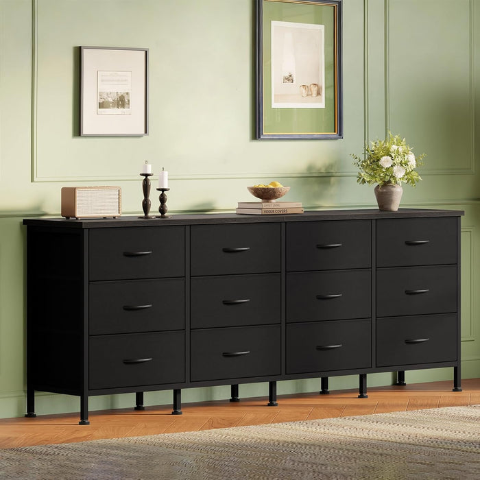 Bigleap 12-Drawer Dresser TV Stand – Entertainment Center for 80'' TV, Media Console, Large Storage Cabinet for Living Room Bedroom,Black