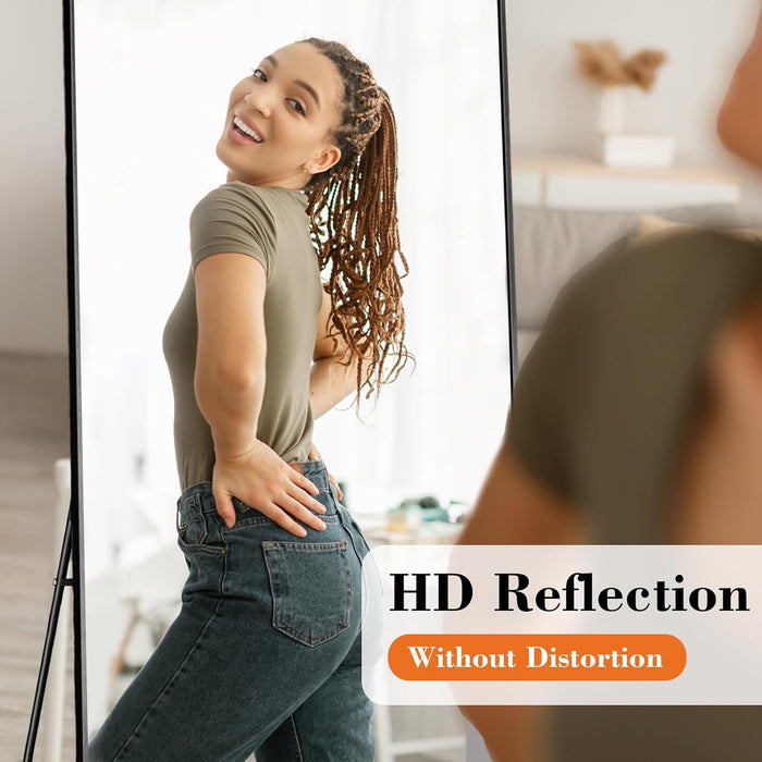 Simenmax Full Length Mirror, 56x21 Inch Standing Mirror with Nano Glass Aluminum Frame for Bedroom, Living Room, Gym,Black