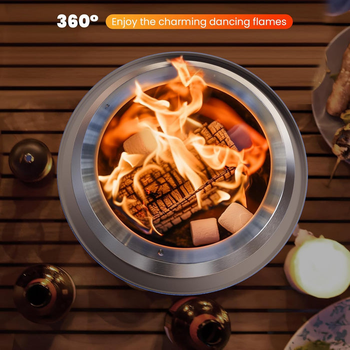 Bigleap Tabletop Fire Pit, 7-Inch Smokeless Stainless Steel Firepit for Camping, Outdoor Patio and Backyard, Portable Wood Burning or Pellet Fueled Bonfire,Blue