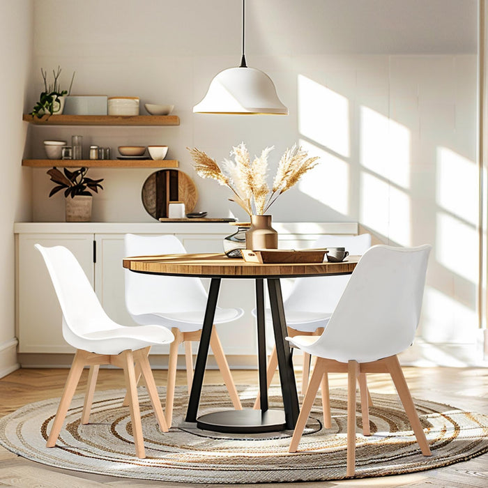 Bigleap Set of 4 Dining Chair, Kitchen Mid-Century Modern Chairs with PU Leather Cushion for Kitchen Living Room Bedroom Outdoor Lounge, White
