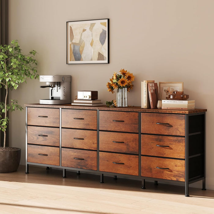 Bigleap 12-Drawer Dresser TV Stand – Entertainment Center for 80'' TV, Media Console, Large Storage Cabinet for Living Room Bedroom,Brown