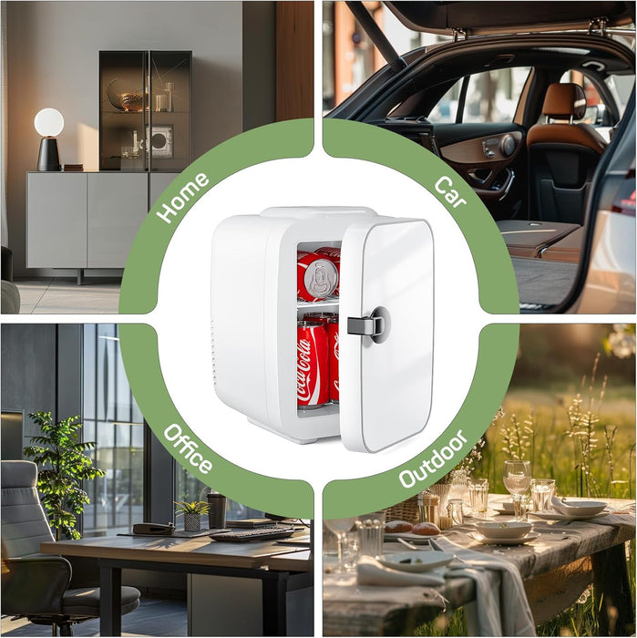 Bigleap Mini Fridge Small Portable Refrigerator for Bedroom, Dorm, Office, Car, Compact 4L/6 Can Cooler & Warmer for Food, Drinks, White
