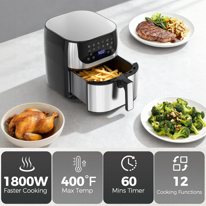 Simenmax 8.5Qt Air Fryer, 12-In-1 Large Air Fryer for Family, 400°F Rapid Air Crispy Technology, Roast Bake Dehydrate Reheat, 1800W