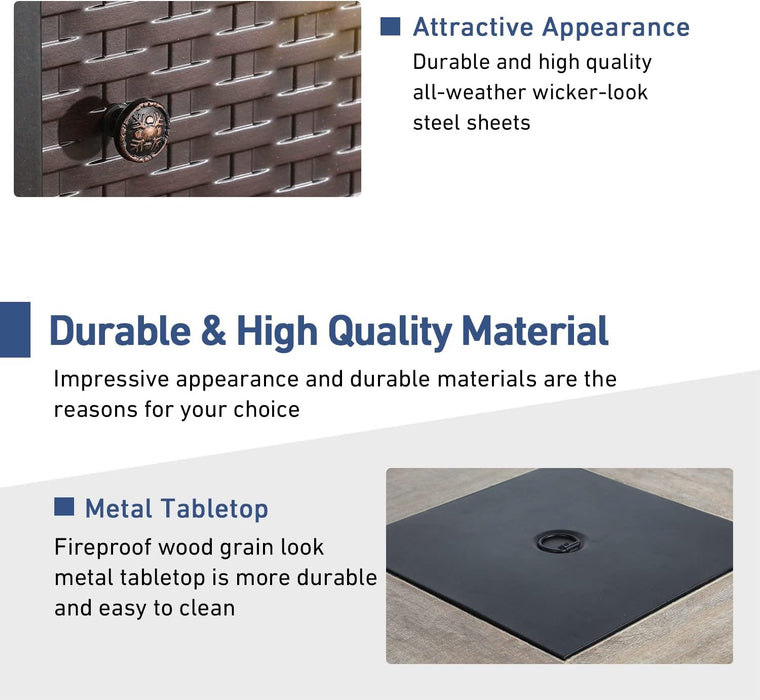 WOod-it Propane Fire Pit Table, 30 Inch 50,000 BTU Square Outdoor Gas Firepit with Porcelain Tile Tabletop, Lid, Lava Rocks for Garden, Patio, Deck