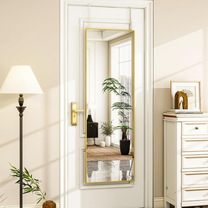 Simenmax 14''x47'' Wall-Mounted Mirror, Rectangular Door Hanging Mirror Aluminum Framed Floor Mirror, Standing Mirror for Bedroom, Living Room, Entryway,Gold