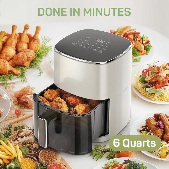 Simenmax Air Fryer, 6-Quart with Viewing Window, 12-in-1 Functions - Air Fry, Roast, Reheat, Dehydrate, Bake, Steam, and More, 400°F Max Temperature, Gray