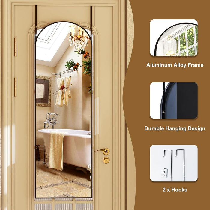 Simenmax 14''x47'' Wall-Mounted Mirror, Arched Door Hanging Mirror Aluminum Framed Floor Mirror, Standing Mirror for Bedroom, Living Room, Entryway,Black