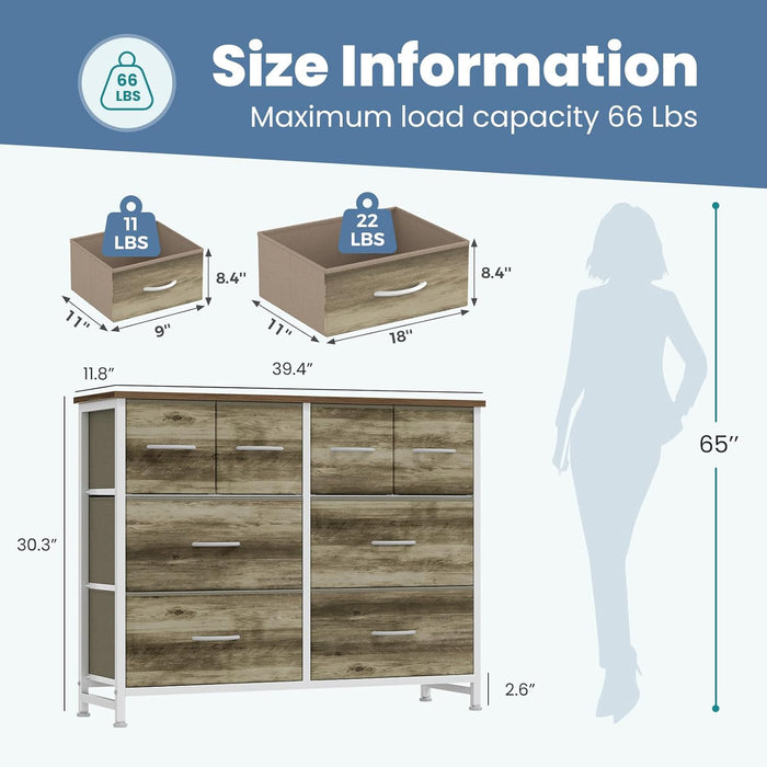 Bigleap 8-Drawer Wide Dresser for Bedroom, Large Fabric Storage Tower for Living Room, Closet & Entryway Organization,Oak