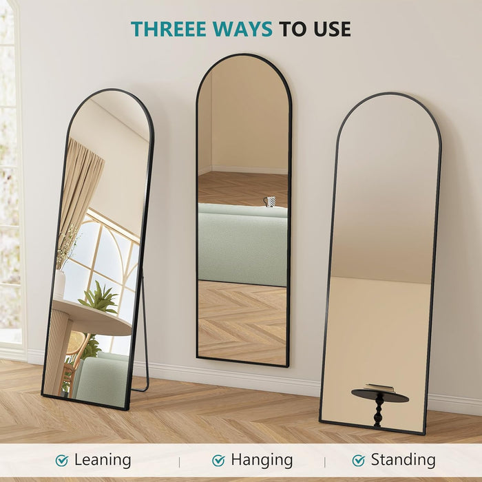 Simenmax Arched Full Length Mirror, 56x15 Inch Arched Standing Mirror with Nano Glass Aluminum Frame for Bedroom, Living Room, Gym,Black