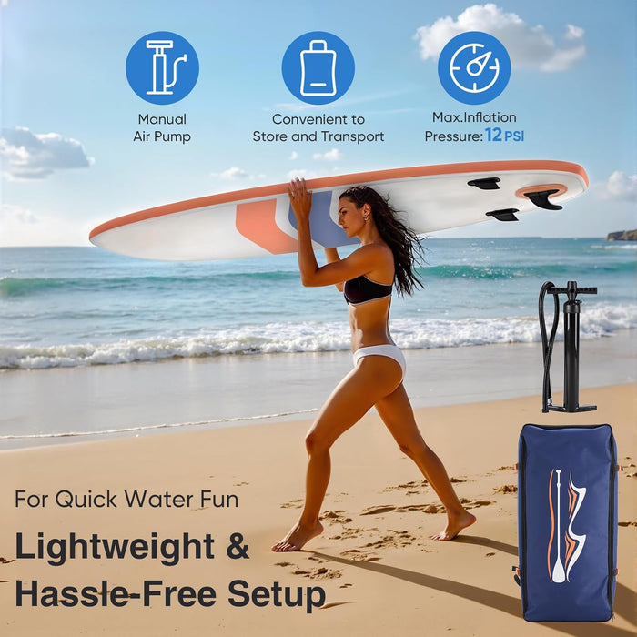 Bigleap Inflatable Paddle Board Stand Up Paddle Board 6‘’ Thick 2-in-1 Paddle with Sup Accessories & Carry Bag & Fast Pumping for All Skill Levels, Orange