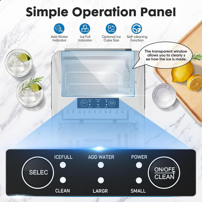 Bigleap Ice Maker, Portable Countertop Icemaker Machine, Self Cleaning Quiet 2 Sizes Bullet Cubes Makers, Basket for Home Kitchen Party,White