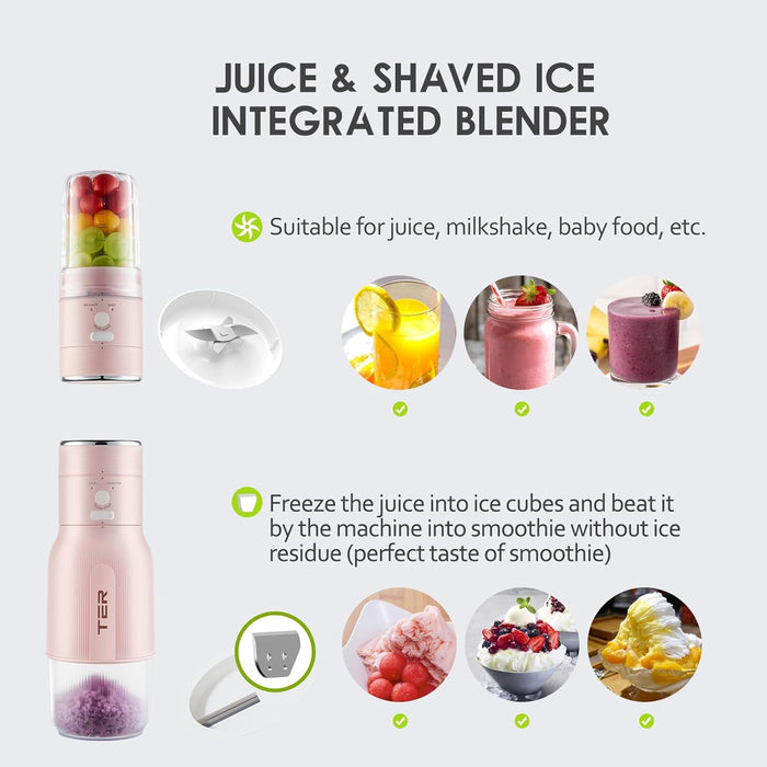 Bigleap Ice Shaver Machine Portable Blender 2 In 1, Shaved Ice Machine for Home, Snow Cone Machine Ice Shaver Machine, Portable Blender for Shakes and Smoothies, Green