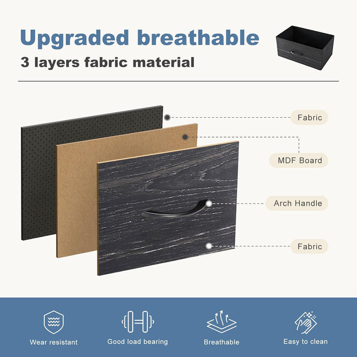 Bigleap 4 Drawer Dresser with Wood Top, Fabric Storage Tower & Tall Chest for Bedroom, Living Room, Hallway Organization,Black Wood