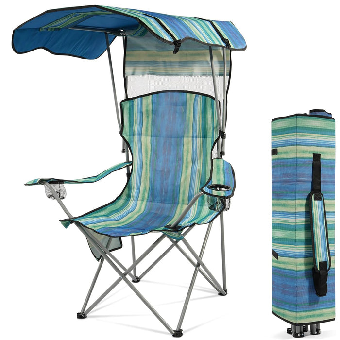 Simenmax Oversized Camping Chair with Sun Canopy - Portable Folding Outdoor Chair with Cup Holders, Side Pocket & Carry Bag, Supports 300 lbs, Turquoise
