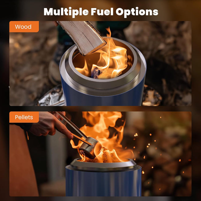 Bigleap Tabletop Fire Pit, 7-Inch Smokeless Stainless Steel Firepit for Camping, Outdoor Patio and Backyard, Portable Wood Burning or Pellet Fueled Bonfire,Blue