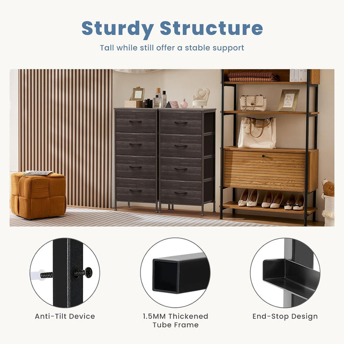 Bigleap 4 Drawer Dresser with Wood Top, Fabric Storage Tower & Tall Chest for Bedroom, Living Room, Hallway Organization,Black Wood
