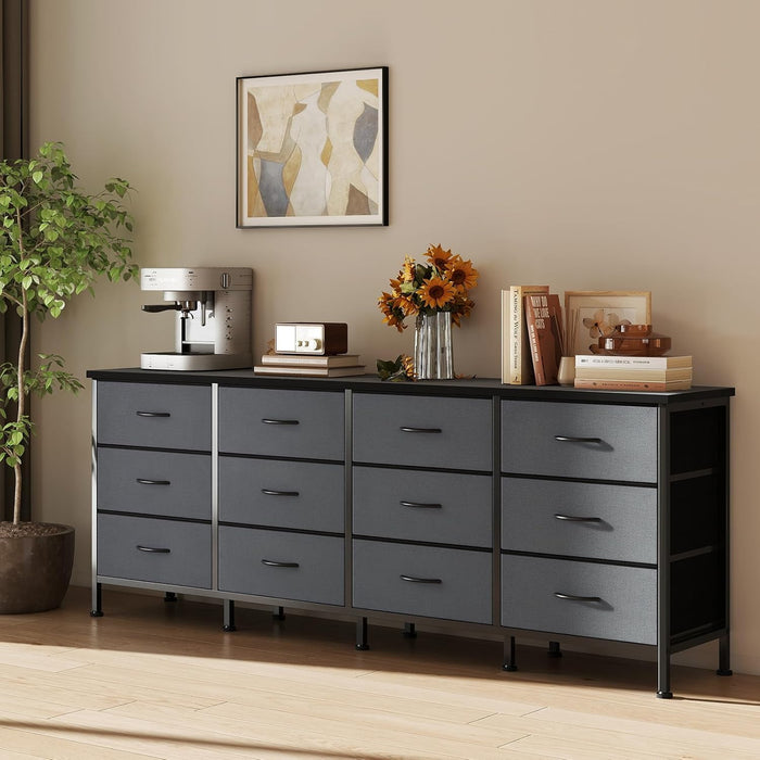 Bigleap 12-Drawer Dresser TV Stand – Entertainment Center for 80'' TV, Media Console, Large Storage Cabinet for Living Room Bedroom,Gray