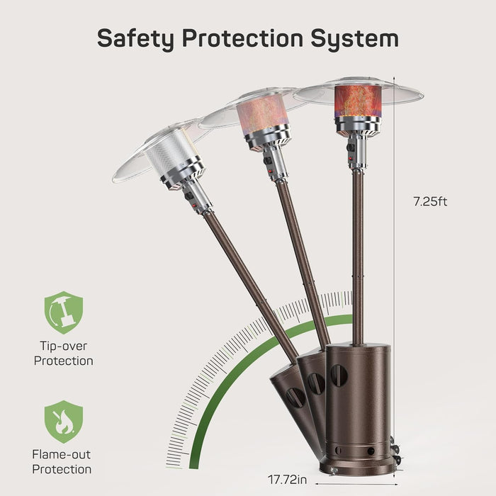 Bigleap Propane Heater, 48,000 BTU Outdoor Heaters for Patio with Auto-off Safety Protection System, Double-Layer Stainless Steel with Wheels for Backyard, Deck, Garden, Porch