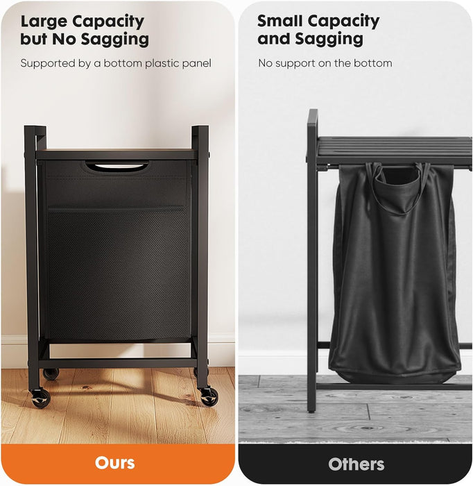 Simenmax Laundry Hamper, 69L Large Laundry Basket, Freestanding Laundry Sorter Organizer with Top Shelf & Removable Washable Bags for Dorm, Bathroom, Black