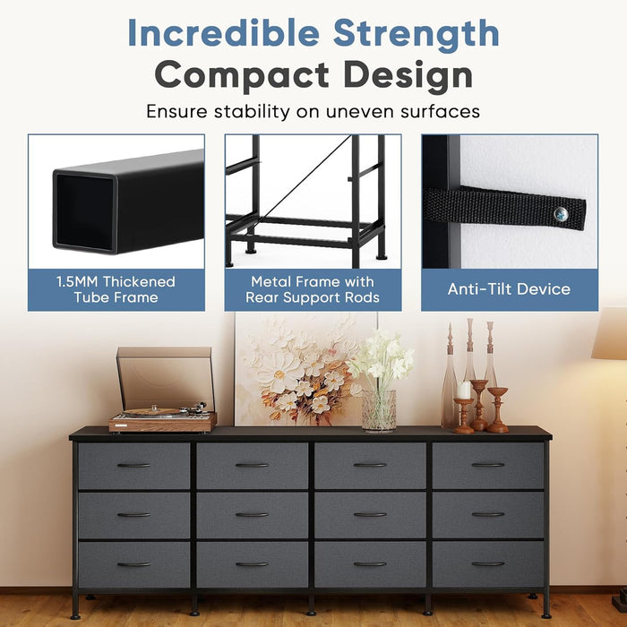Bigleap 12-Drawer Dresser TV Stand – Entertainment Center for 80'' TV, Media Console, Large Storage Cabinet for Living Room Bedroom,Gray