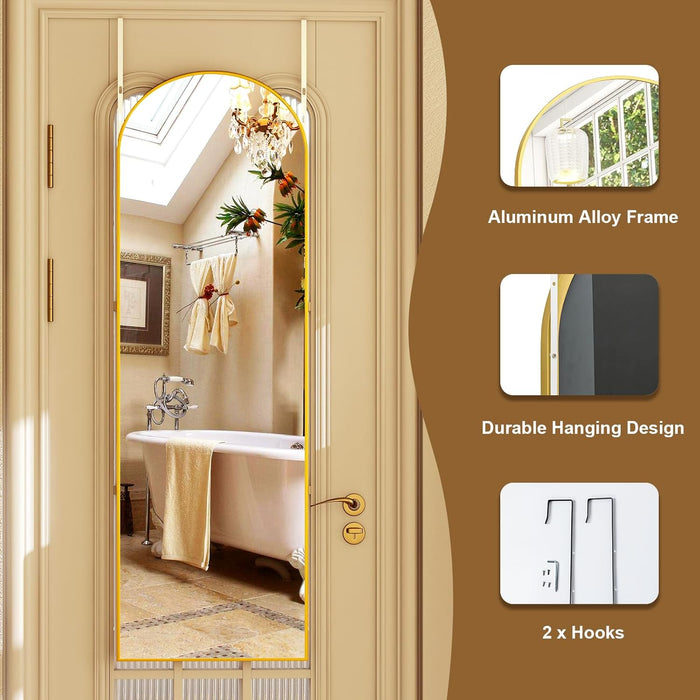 Simenmax 14''x47'' Wall-Mounted Mirror, Arched Door Hanging Mirror Aluminum Framed Floor Mirror, Standing Mirror for Bedroom, Living Room, Entryway,Gold