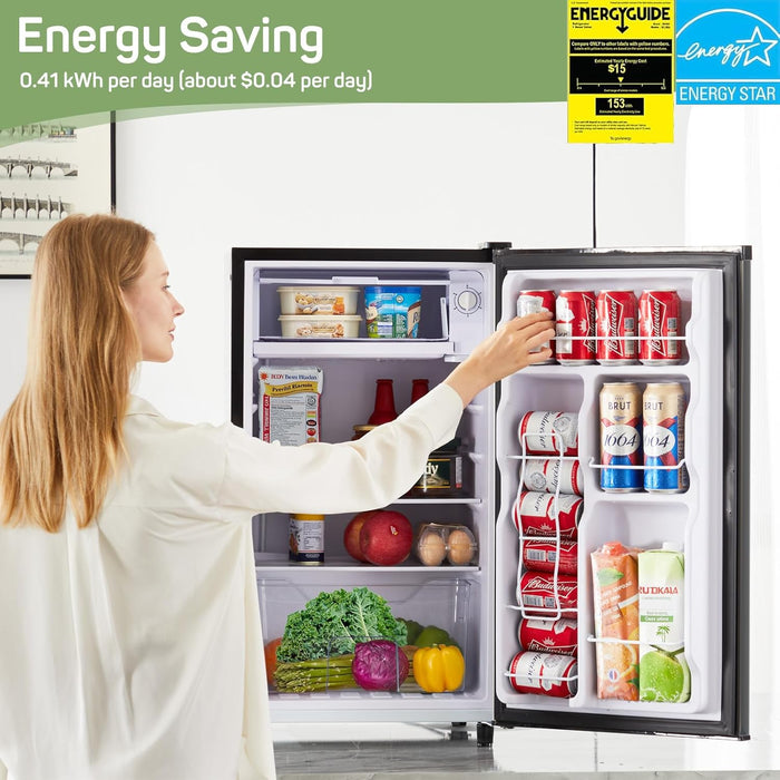 Simenmax Mini Fridge for Bedroom 3.2 Cu.Ft Small Refrigerator with Freezer for Dorm Office, Compact Single Door Adjustable Thermostat Low Noise