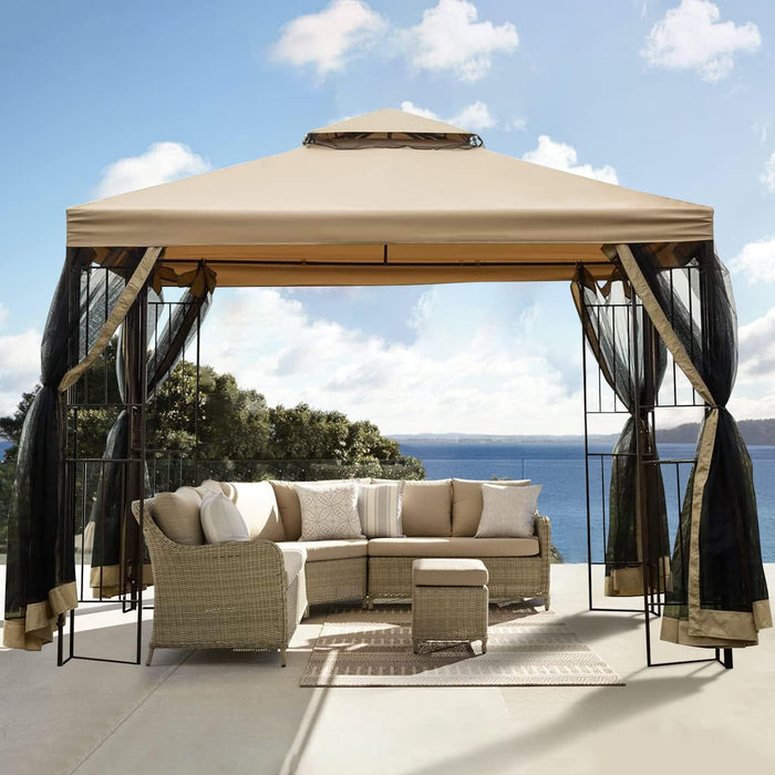 Yangming 10’ x 10’ Steel Patio Gazebo, with Mesh Netting and Double Vented Roof