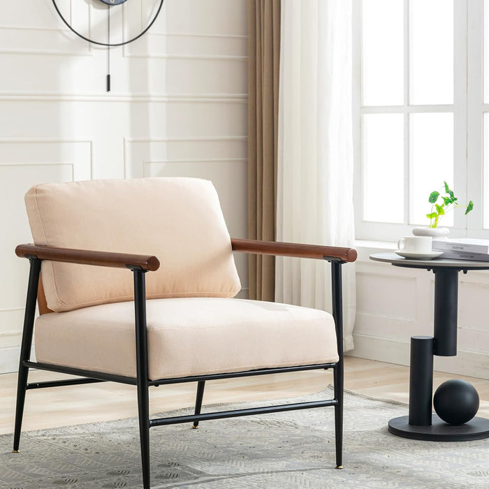 BIGLEAP Accent Chair Mid Century Modern Chair Linen Fabric Living Room Lounge Chair with with Overstuffed Back Pillow Reading Side Chair