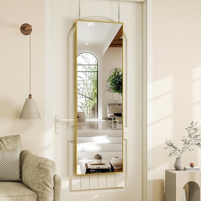 Simenmax 14''x47'' Wall-Mounted Mirror, Rectangular Door Hanging Mirror Aluminum Framed Floor Mirror, Standing Mirror for Bedroom, Living Room, Entryway,Gold