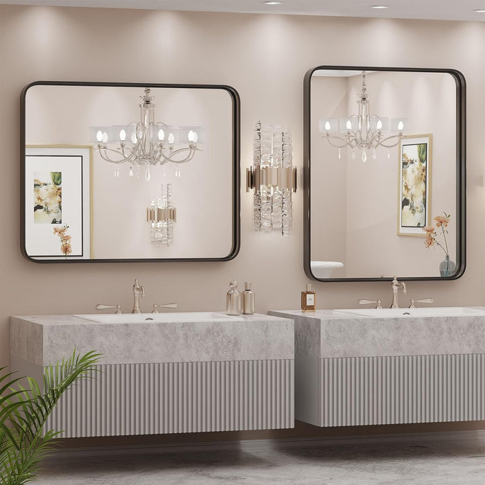 Bigleap 30x40" Black Vanity Bathroom Mirror for Wall, Metal Framed Rounded Rectangular Modern Mirrors for Over Sink, Farmhouse, Tempered Glass, Hangs Horizontally or Vertically