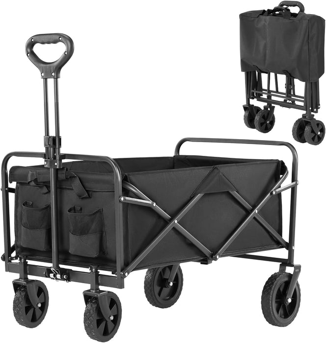 Betcozy 35IN Wagon, Wagons Carts Foldable with All-Terrain Wheels, Portable Shopping Cart Large Capacity Utility Cart with Drink Holders, Heavy Duty Collapsible Wagon
