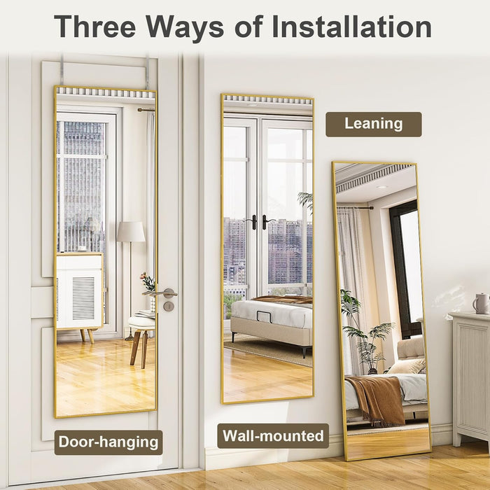 Simenmax 14''x47'' Wall-Mounted Mirror, Rectangular Door Hanging Mirror Aluminum Framed Floor Mirror, Standing Mirror for Bedroom, Living Room, Entryway,Gold