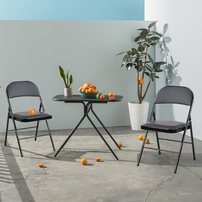 Simenmax 4PCS Folding Chair Padded, Leather Portable Stackable Chair with Steel Frame - Indoor Outdoor Use for Home, Office, Party, Wedding, Church, Black