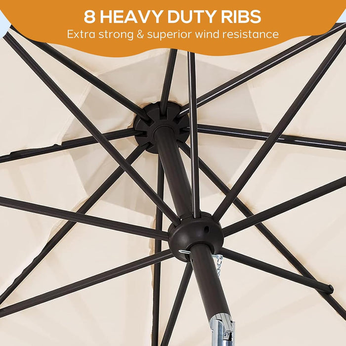 Patio Umbrella, 9 FT Outdoor Umbrellas Waterproof for Pool Table Deck Porch Yard Garden, Market Umbrella with 8 Sturdy Ribs, Push Button Tilt and Crank